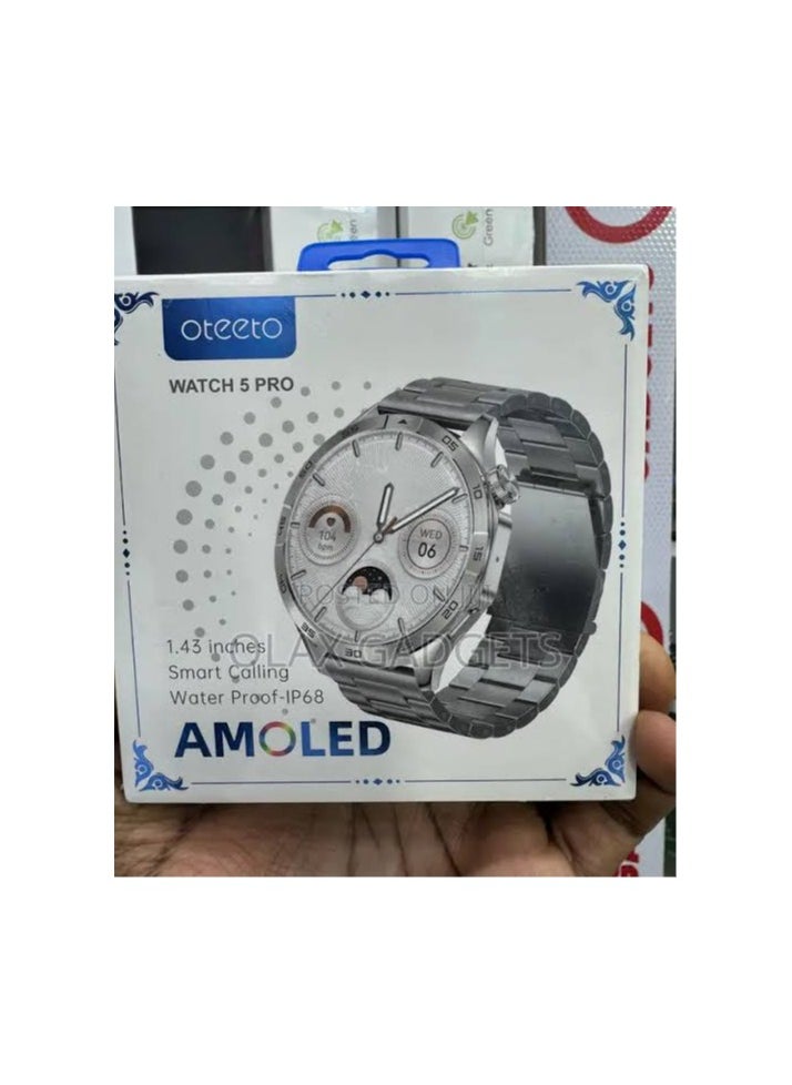 أوتيتو - ساعة ذكية Oteeto Watch 5 pro بشاشة AMOLED مقاس 1.43 بوصة مع حزامين وشاحن لاسلكي للرجال والنساء ساعة ذكية متوافقة مع Android وiOS - Image 1