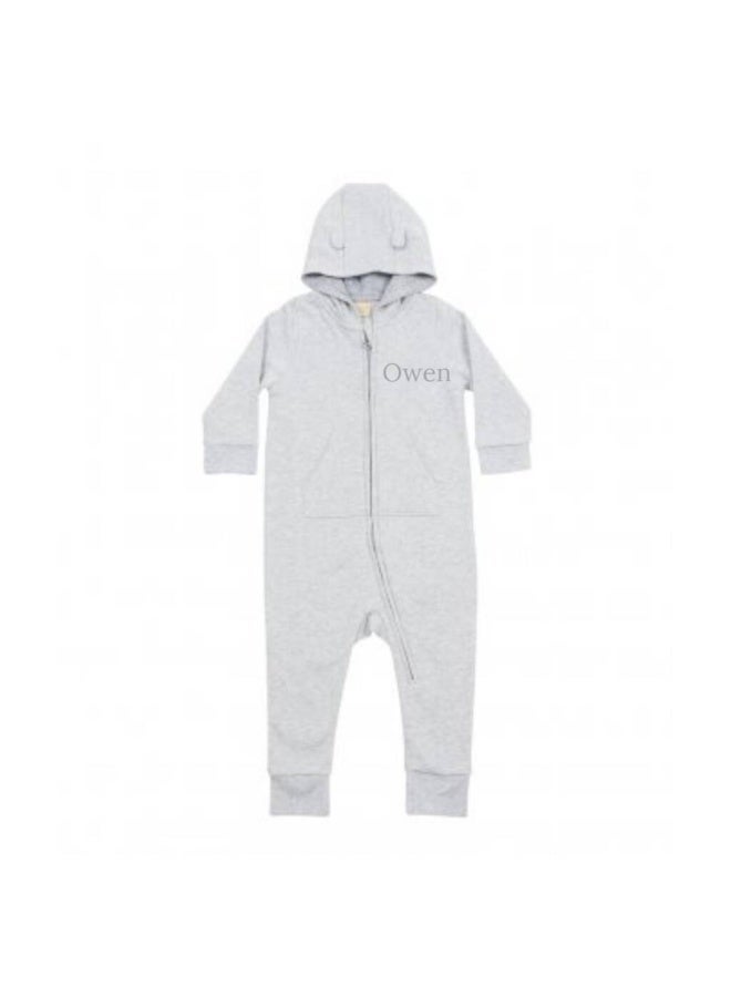 Hooded Baby Romper, Cotton Blend, Grey, Full-Zip - Image 4