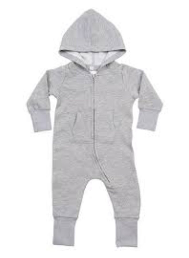Hooded Baby Romper, Cotton Blend, Grey, Full-Zip - Image 5