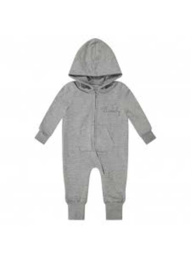 Hooded Baby Romper, Cotton Blend, Grey, Full-Zip - Image 3
