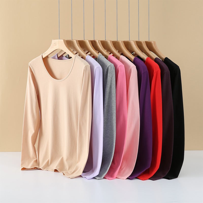 Women'S Cotton Autumn Clothes Thin Bottoming Cotton Sweater Long-Sleeved Thermal Underwear Sweater Round Neck Thermal Top - Image 2