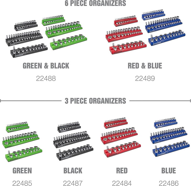 OEMTOOLS 22489 6 Pack Set Metric and SAE Magnetic Socket Organizers, Tool Box Socket Organizer for 1/4, 3/8, and 1/2 Inch Drive Sockets, Red and Blue - Image 5
