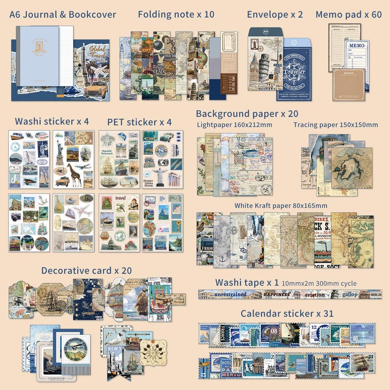 emmoolife Scrapbooking Supplies Kit, Daily Life World Travel Scrapbook Kit for Bullet Junk Journal, Stationery, A6 Grid Notebook, DIY Journaling Supplies, Birthday Craft Gift Teen Women - Image 2