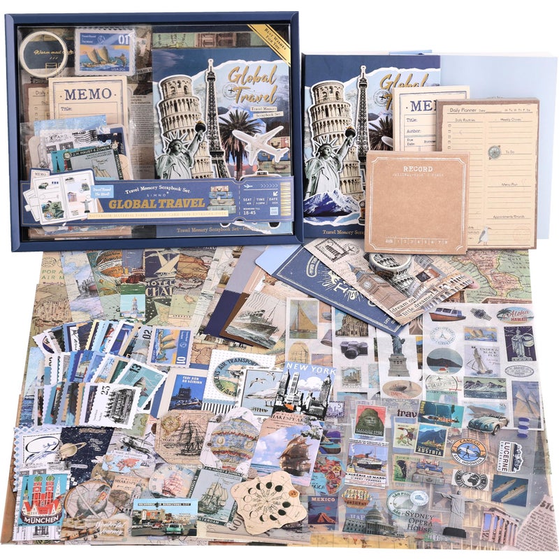 emmoolife Scrapbooking Supplies Kit, Daily Life World Travel Scrapbook Kit for Bullet Junk Journal, Stationery, A6 Grid Notebook, DIY Journaling Supplies, Birthday Craft Gift Teen Women - Image 1