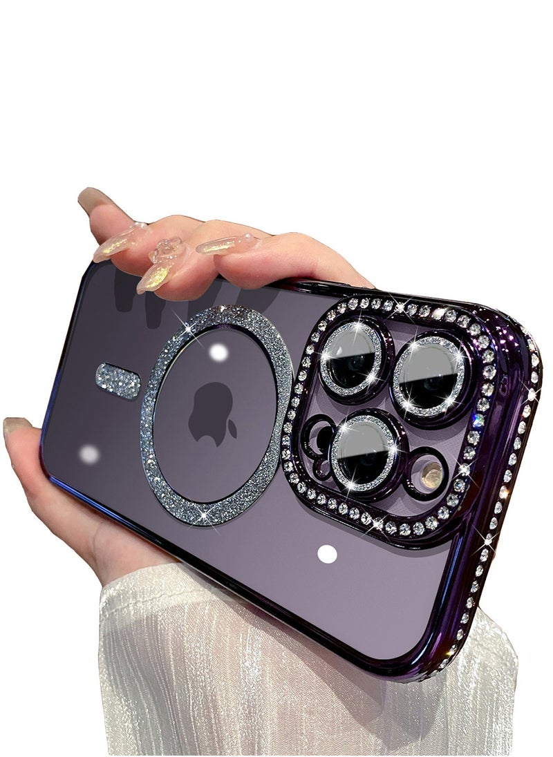 Generic - iPhone 15 Pro Max MagSafe Case Cover Support Wireless Charger Bling Diamond Back Cover For Women Girls Clear Soft TPU With Camera Len Protector Anti-scratch Shockproof Magnetic Phone Accessory - Image 1