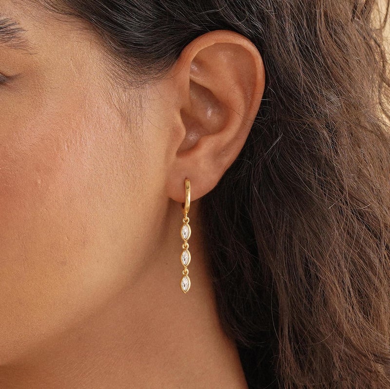 Fglqfam Gold Dangle Earrings for Women, 14K Plated CZ Huggie Drop Earrings, Dainty Long Chain Jewelry Gift for Women Teen Her (Marquise CZ) - Image 5