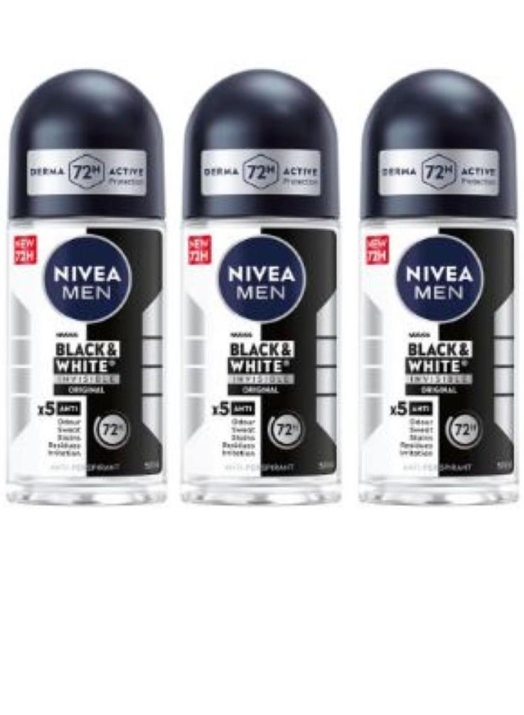 Nivea Pack Of 3 Men Invisible Black and White Deodorant 50ml - Image 1