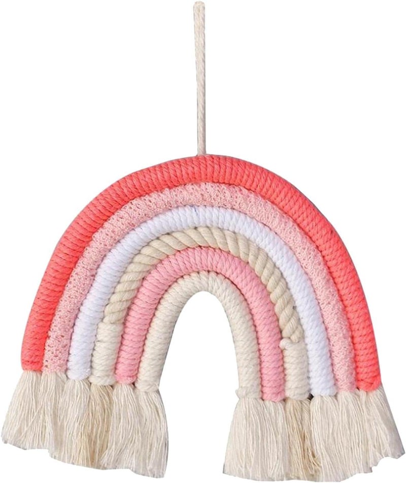 klarakoRainbow Wall Decor, Macrame Rainbow Wall Hanging for Bedroom Nursery Baby Kids Rooms Tapestry Tassel Art Home Decor Gift klarakoPink - Image 1