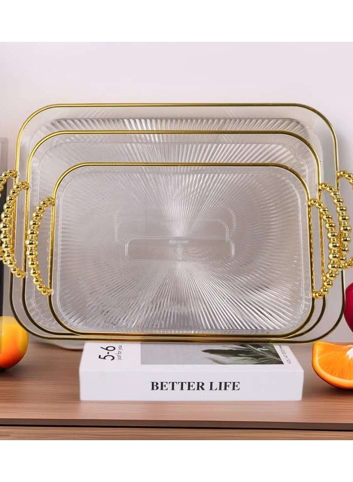 Tray طبق مجموعة من ثلاث قطع، طبق عشاء مستطيل، طبق طعام غربي، طبق حلوى، طبق حلويات مطعم مبتكر، صينية شاي بعد الظهر، مقهى (حافة ذهبية شفافة) 
