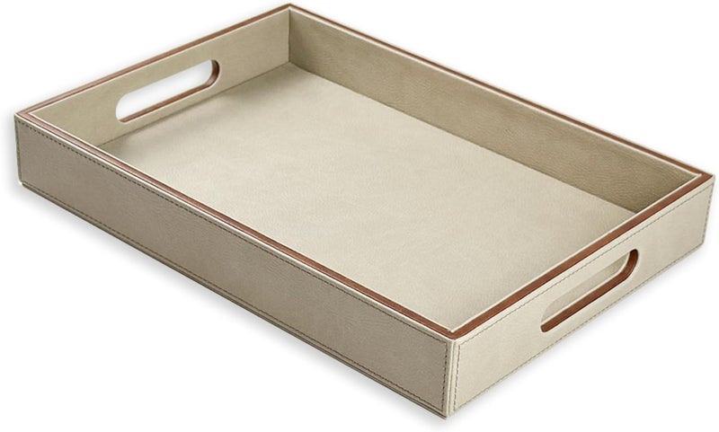 LeArt Leather Serving Tray – Serving Tray with Handles | Home, Office, Restaurant | Appetizer, Food, Snack Serving Platter | Trays Serving Set (Camel) - Image 1