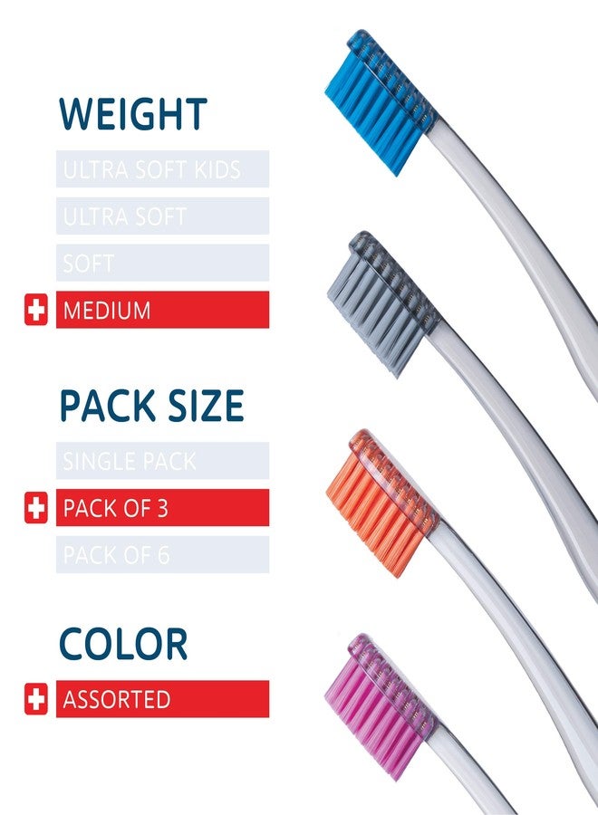 TELLO 3940 Adult Medium Swiss Toothbrush for Gentle Cleaning with Ergonomic Handle, 3 Count - Image 2