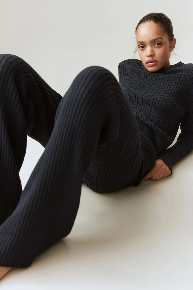 H&M Flared rib-knit trousers