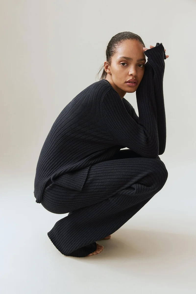 H&M Flared rib-knit trousers