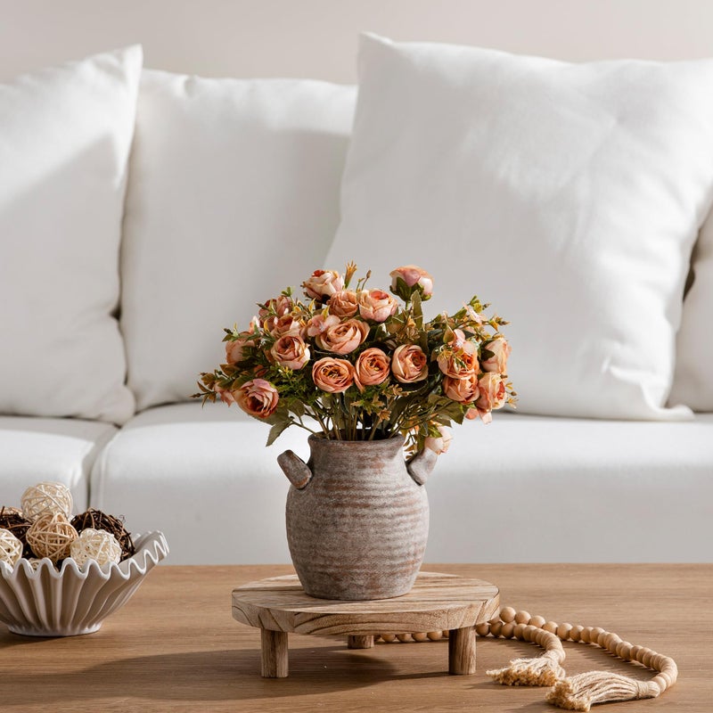 Vanselia Ceramic Flower Vase Home Decor - Farmhouse Table Vases with Handle Living Room Decoration Vintage Decorative Aesthetic for Shelf Coffee Dining Desk House Bookshelf Fireplace (6" Rustic) - Image 4