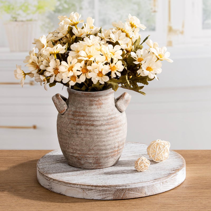 Vanselia Ceramic Flower Vase Home Decor - Farmhouse Table Vases with Handle Living Room Decoration Vintage Decorative Aesthetic for Shelf Coffee Dining Desk House Bookshelf Fireplace (6" Rustic) - Image 1