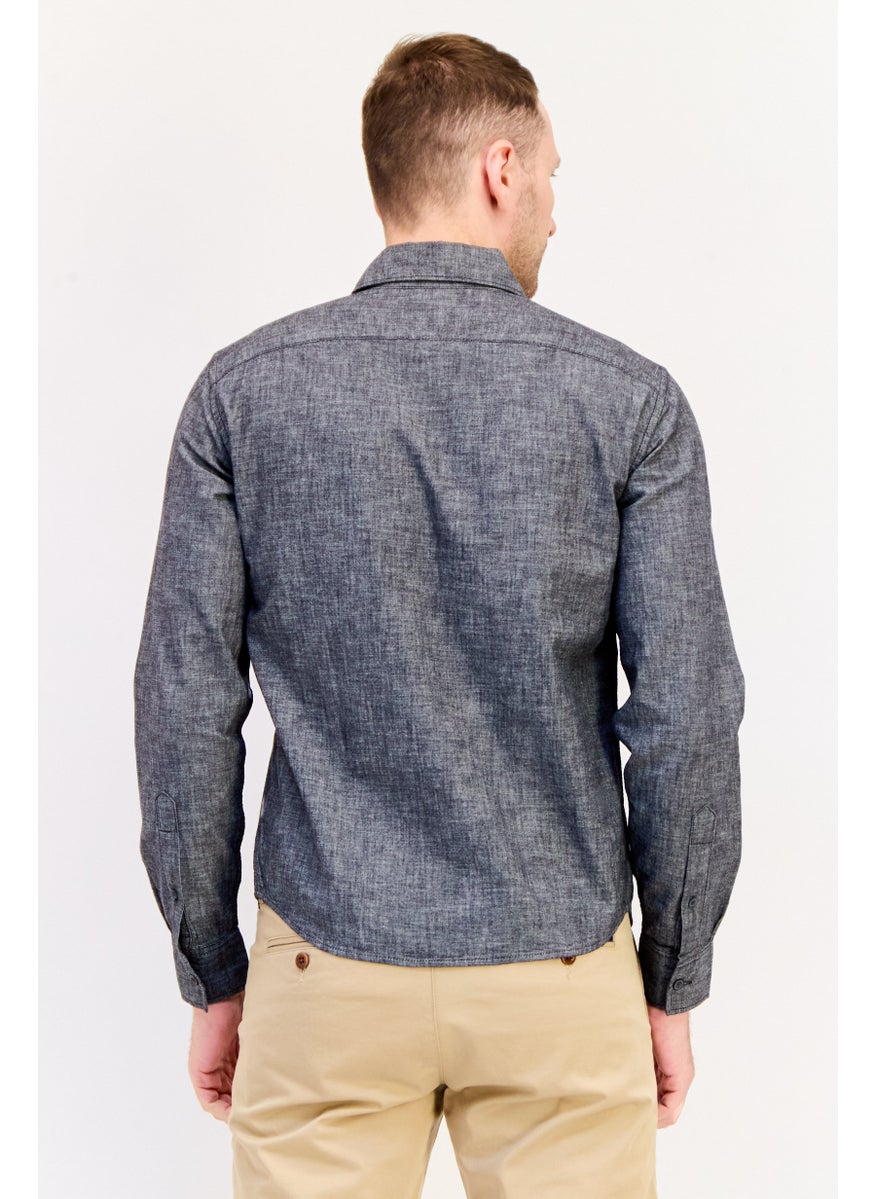 GAP Men Regular Fit Long Sleeve Chambray Shirt, Washed Black  - Image 4