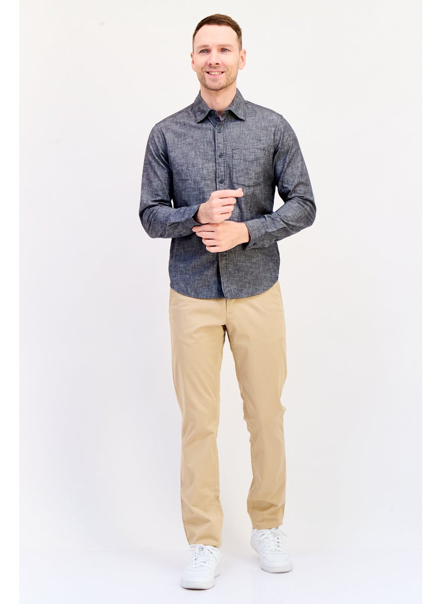 GAP Men Regular Fit Long Sleeve Chambray Shirt, Washed Black  - Image 3