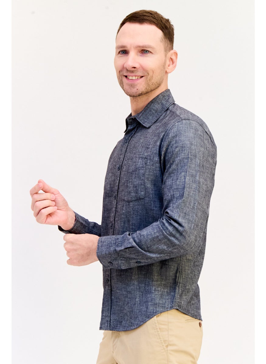 GAP Men Regular Fit Long Sleeve Chambray Shirt, Washed Black  - Image 2