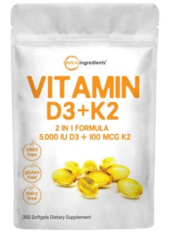 Vitamin D3 5000 Iu With K2 100 Mcg 300 Softgels; K2 Mk7 With D3 Vitamin Supplement 2 In 1 Support Immune Heart Joint Teeth & Bone Health Easy To Swallow