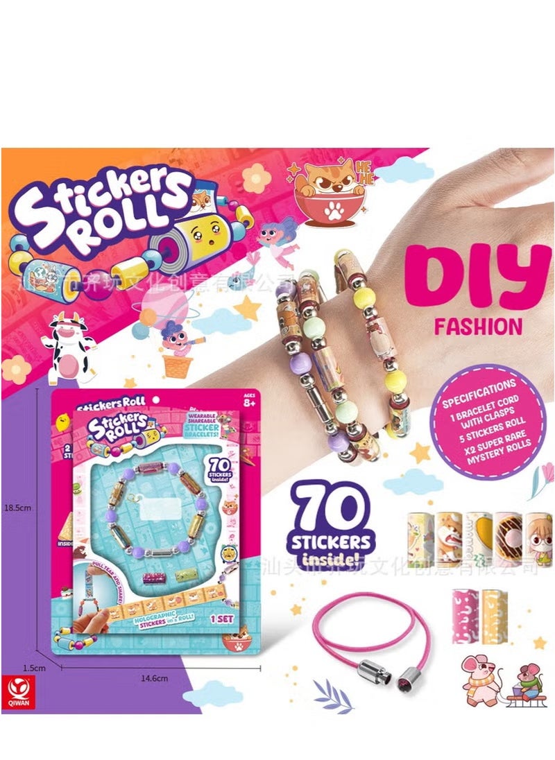 Solumi Sticki Roll Bands – DIY Wearable Sticker Bracelet Kit with 70 Mini Kawaii Stickers, 2 Mystery Rolls, Over 1000 Unique Designs – Fun Collectible Gift for Girls & Teens  - Image 3