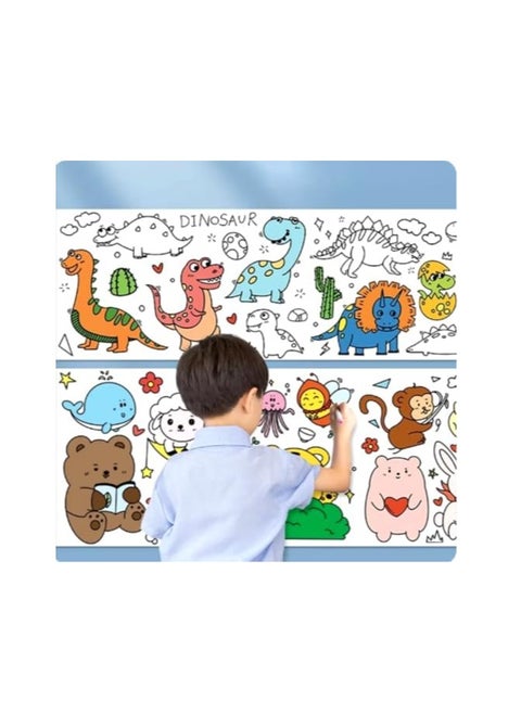 Coloring paper roll, graffiti wrapping paper for home and classroom use, 220 × 30 cm with 8 paint colors, one paintbrush, and 2 glitter glues, made of premium safe paper (food 1)