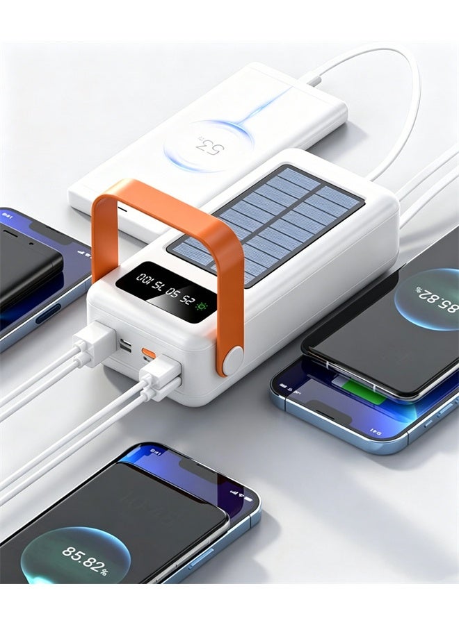 HOMESTAR Solar Power Bank 80000mAh, 4 Integrated Cables, Solar Charging Power Bank with Digital Display, Portable Charger with USB-C, Lightning, USB-A, Micro USB Output, Portable Solar Charger, Ideal for Camping, Travel, Outdoor - Image 2
