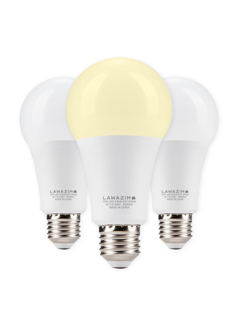 LAWAZIM 15W LED Bulb A70 E27 - 3 Piece 3000K Warm White- Energy Saving 80W Equivalent Non-Dimmable Lightbulbs with 1200 Lumens and Long-Lasting 15,000H Design - for Home, Kitchen, and Bedroom Lighting  - Image 1