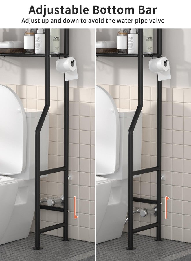 Livilord 3-Tier Over The Toilet Storage, Freestanding Metal Bathroom Shelves with 4 Hooks, Over Toilet Storage Shelf with Paper Holder, Above The Toilet Shelf for Bathroom Storage, Black - Image 3