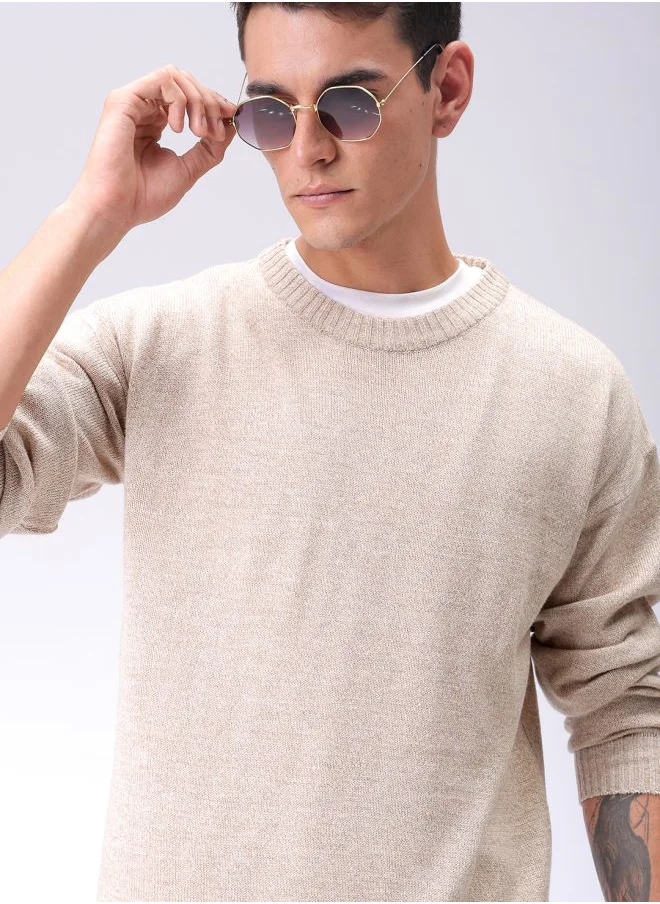 شركة المرآب الهندية Men Oversized Solid Crew Neck Sweater