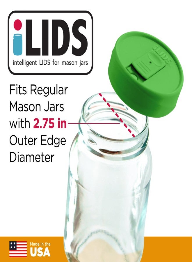 iLIDS Mason Jar Drink Lid, Regular Mouth, Grass Green, Pack of 2 - Image 2