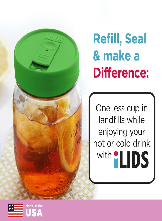 iLIDS Mason Jar Drink Lid, Regular Mouth, Grass Green, Pack of 2 - Image 4