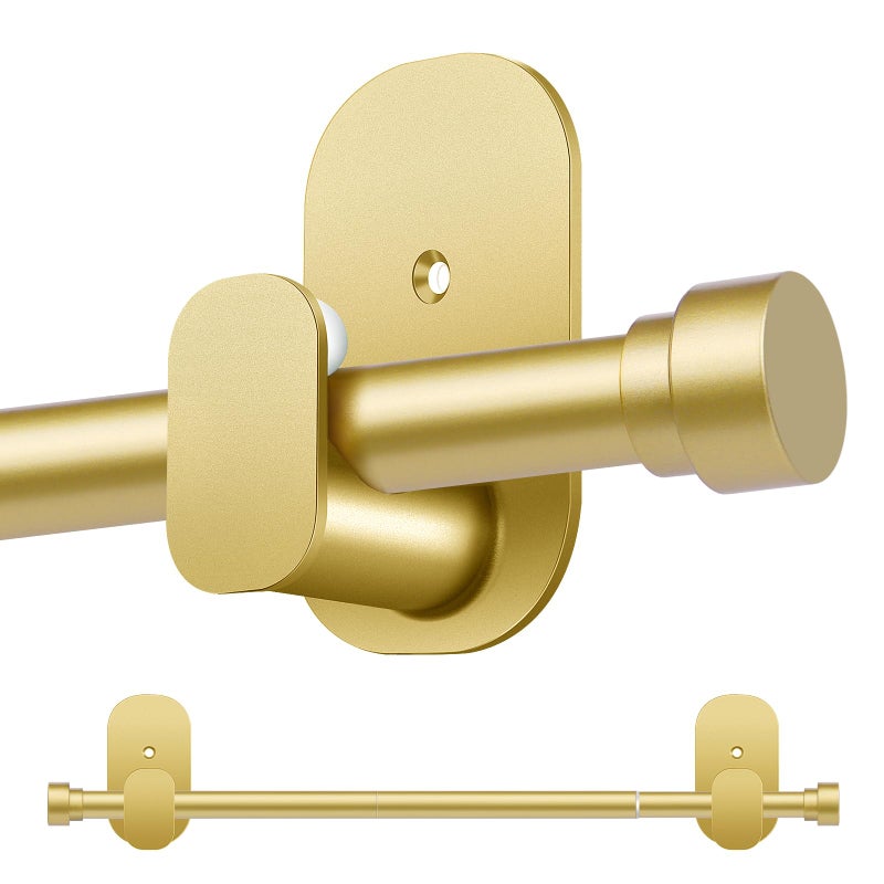 TONIAL Gold Curtain Rods No Drilling for Windows from 40 to 53 Inches, 5/8 Inch Curtain Rod 32 to 58 inch with Adhesive Brackets without drilling, Renter Apartment Friendly Adjustable Drapery Rods - Image 1