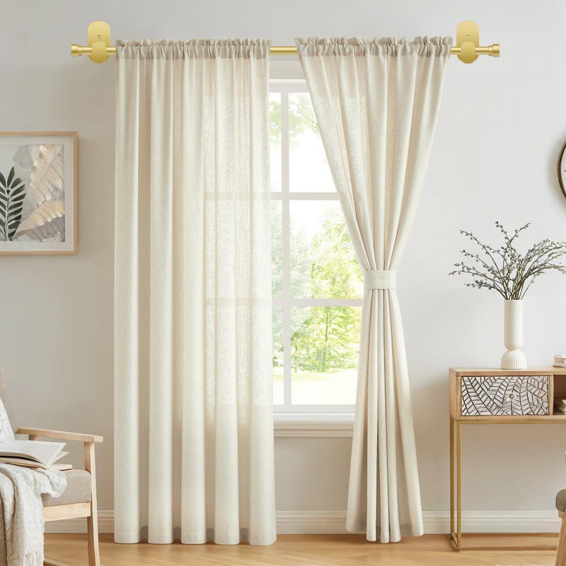 TONIAL Gold Curtain Rods No Drilling for Windows from 40 to 53 Inches, 5/8 Inch Curtain Rod 32 to 58 inch with Adhesive Brackets without drilling, Renter Apartment Friendly Adjustable Drapery Rods - Image 3