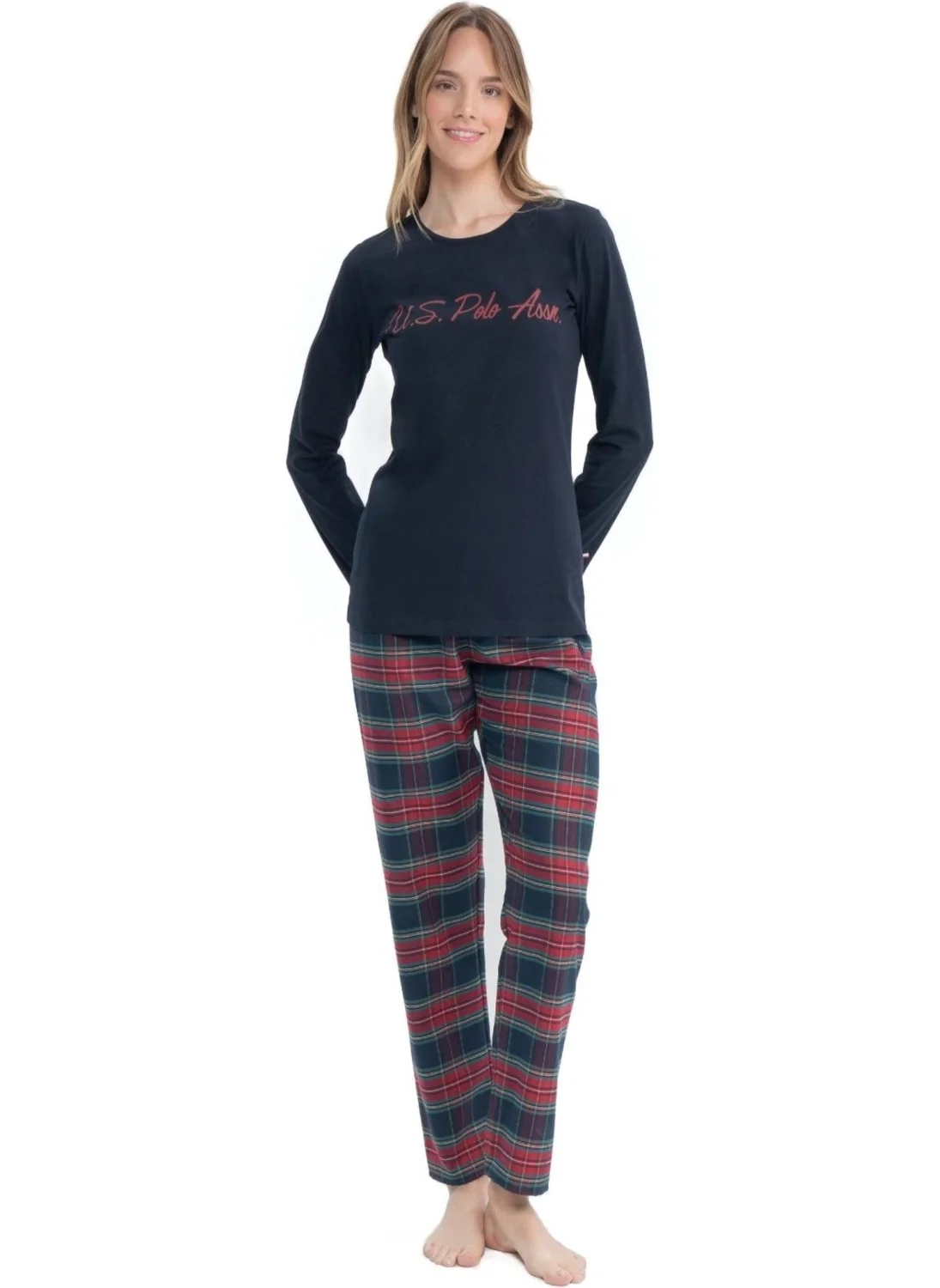 U.S. Polo Assn. 17131 Women's Navy Blue Long Sleeve Round Neck Pajama Set