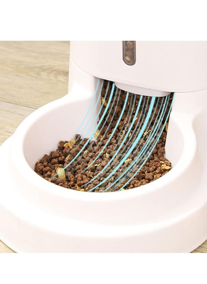 Pet water dispenser and feeder.  Feed gravity type, pack of 2; Self-Dispensing gravity pet drinker and feeder. For cats and dogs. White color with grey cover.