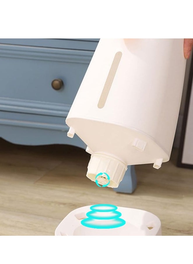 Pet water dispenser and feeder.  Feed gravity type, pack of 2; Self-Dispensing gravity pet drinker and feeder. For cats and dogs. White color with grey cover.