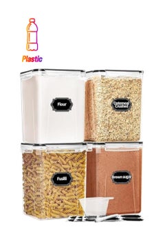 4Pack Airtight Food Storage Containers with Lids 5.2L, Flour Storage Container for Kitchen Pantry Organizers and Storage, Storage Containers for Pantry, Measuring Cup & 24 Labels
