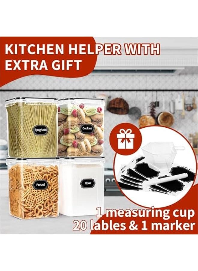 MIXDE - 4Pack Airtight Food Storage Containers with Lids 5.2L, Flour Storage Container for Kitchen Pantry Organizers and Storage, Storage Containers for Pantry, Measuring Cup & 24 Labels - Image 1