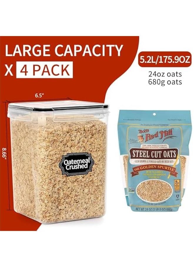 MIXDE - 4Pack Airtight Food Storage Containers with Lids 5.2L, Flour Storage Container for Kitchen Pantry Organizers and Storage, Storage Containers for Pantry, Measuring Cup & 24 Labels - Image 1