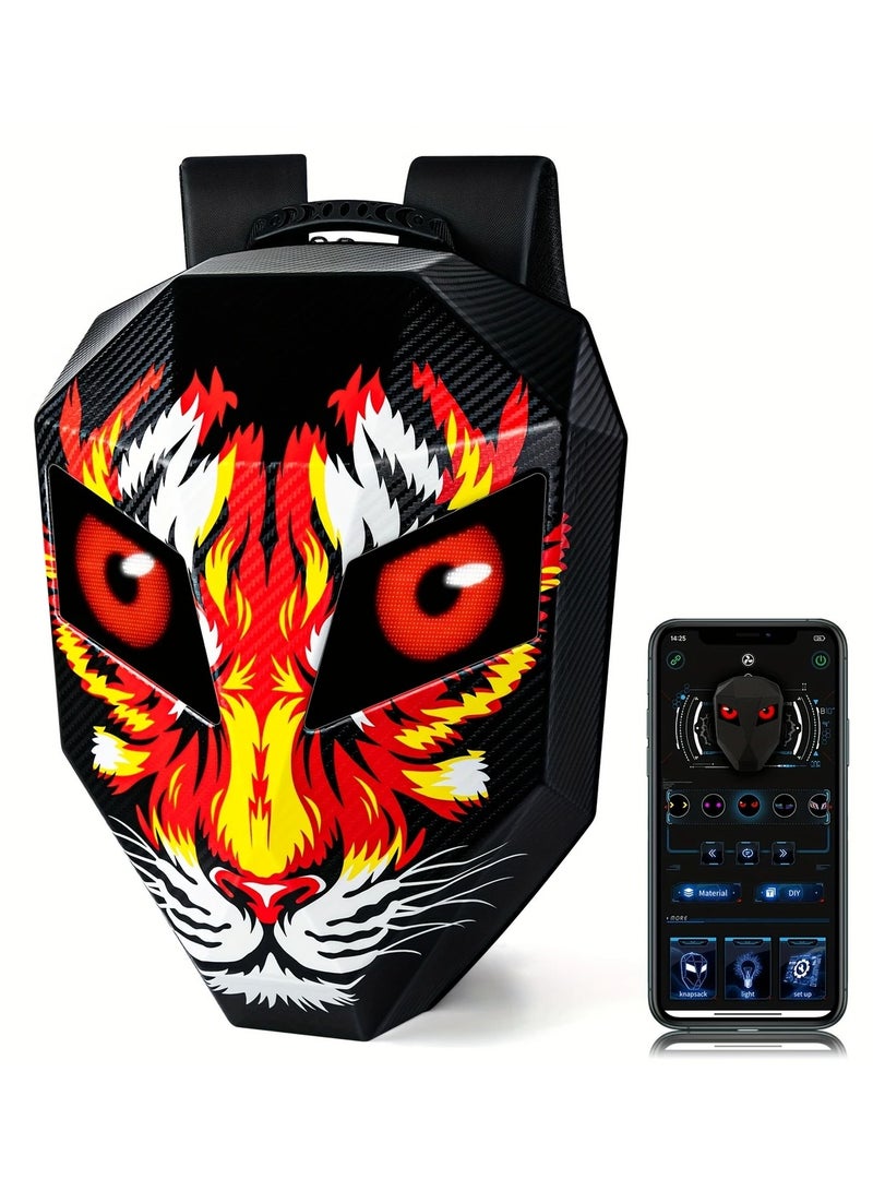 حقيبة ظهر دراجة نارية من Crelander حقيبة ظهر الفارس قابلة للبرمجة بإضاءة LED حقيبة كمبيوتر محمول صلبة لركوب الدراجات النارية بشاشة عالية الدقة ومنضر جميل طبعة النمر - Image 1