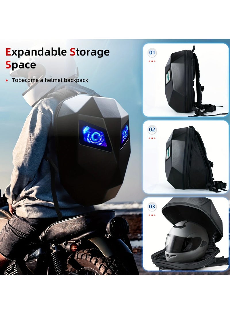 حقيبة ظهر دراجة نارية من Crelander حقيبة ظهر الفارس قابلة للبرمجة بإضاءة LED حقيبة كمبيوتر محمول صلبة لركوب الدراجات النارية بشاشة عالية الدقة ومنضر جميل طبعة النمر - Image 3