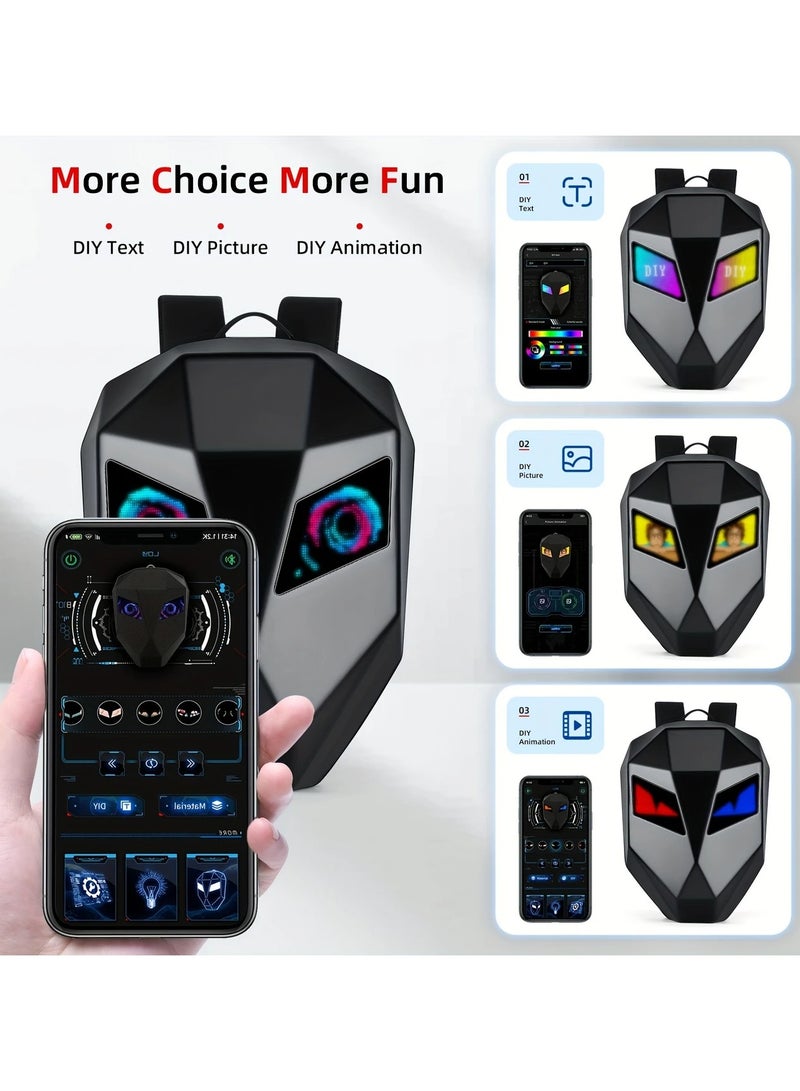 حقيبة ظهر دراجة نارية من Crelander حقيبة ظهر الفارس قابلة للبرمجة بإضاءة LED حقيبة كمبيوتر محمول صلبة لركوب الدراجات النارية بشاشة عالية الدقة ومنضر جميل طبعة النمر - Image 5