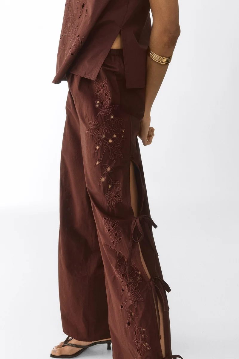 H&M Broderie anglaise tie-detail trousers