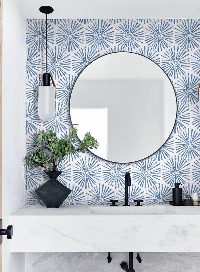 Guvana Peel and Stick Wallpaper Blue and White Wallpaper Geometric Contact Paper for Cabinets Drawer Striped Wallpaper Peel and Stick Modern Self-Adhesive Wallpaper for Bathroom Bedroom 17.3''×118'' - Image 2