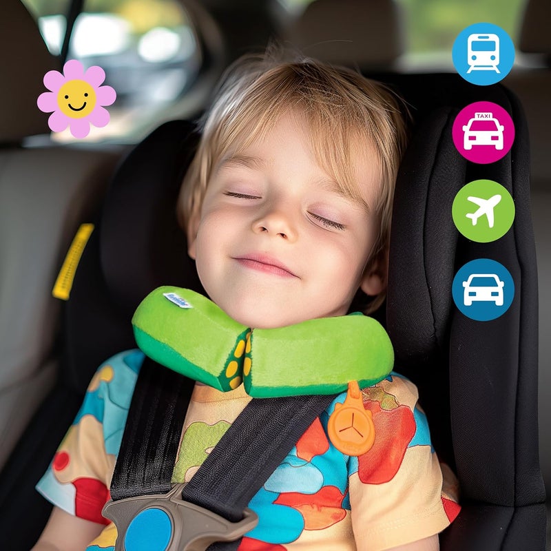 trunki Kid's Travel Neck Pillow and Chin Rest | Support Sleepy Heads in The Car Seat, Plane, Bike or Pram | Yondi Small Dudley Dinosaur (Green) - Image 5