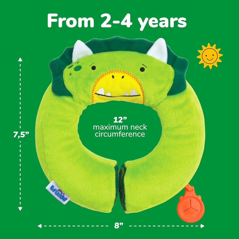 trunki Kid's Travel Neck Pillow and Chin Rest | Support Sleepy Heads in The Car Seat, Plane, Bike or Pram | Yondi Small Dudley Dinosaur (Green) - Image 2