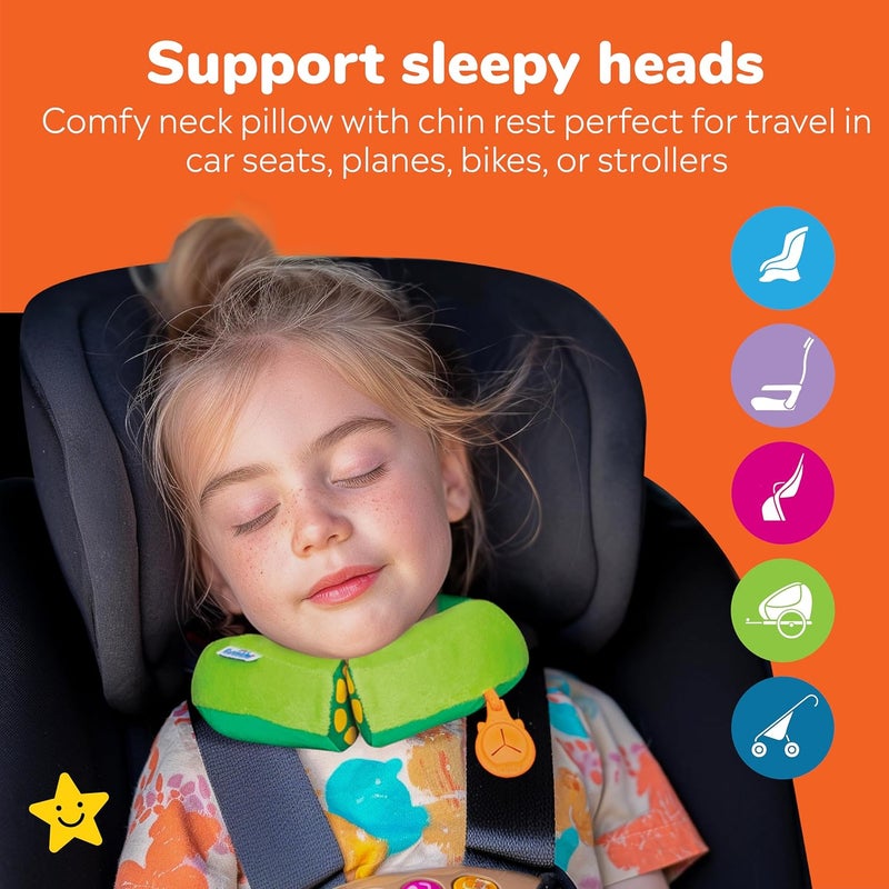 trunki Kid's Travel Neck Pillow and Chin Rest | Support Sleepy Heads in The Car Seat, Plane, Bike or Pram | Yondi Small Dudley Dinosaur (Green) - Image 3