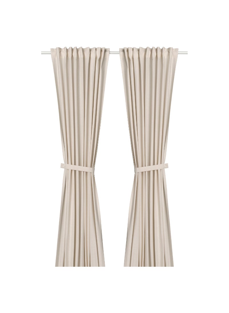 Lendan Curtains with tie-backs, 1 pair, 140x300 cm  Brown Red - Image 1