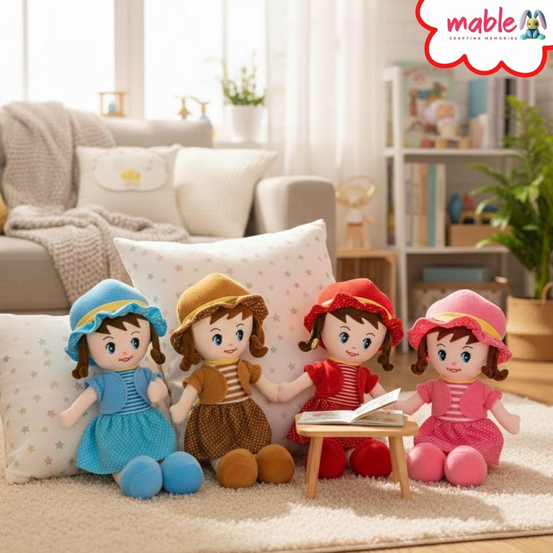 MABLE دمية مابل وينكي الناعمة المصنوعة من الفرو للبنات | دمية محشية لطيفة جدًا للأطفال والرضع | لعبة دمية جميلة لأوقات اللعب والنوم (اللون الأحمر، طول 40 سم) - Image 4
