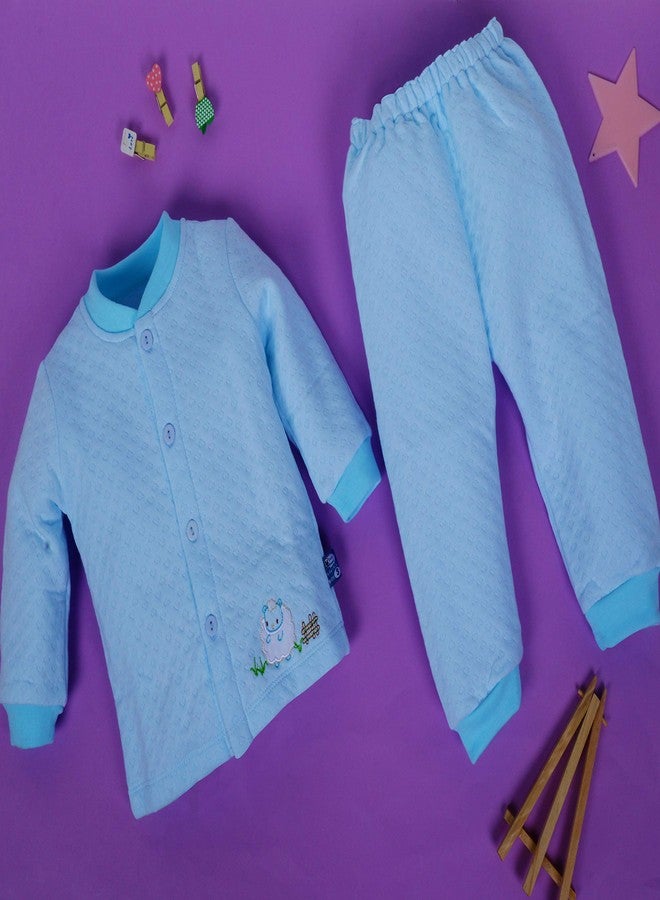 Pokory Night Suit for Babies Full Sleeves Solid Hosiery Cotton for Baby Boy and Girl Tshirt & Pyjama Set Light Blue Size 2 - Image 3